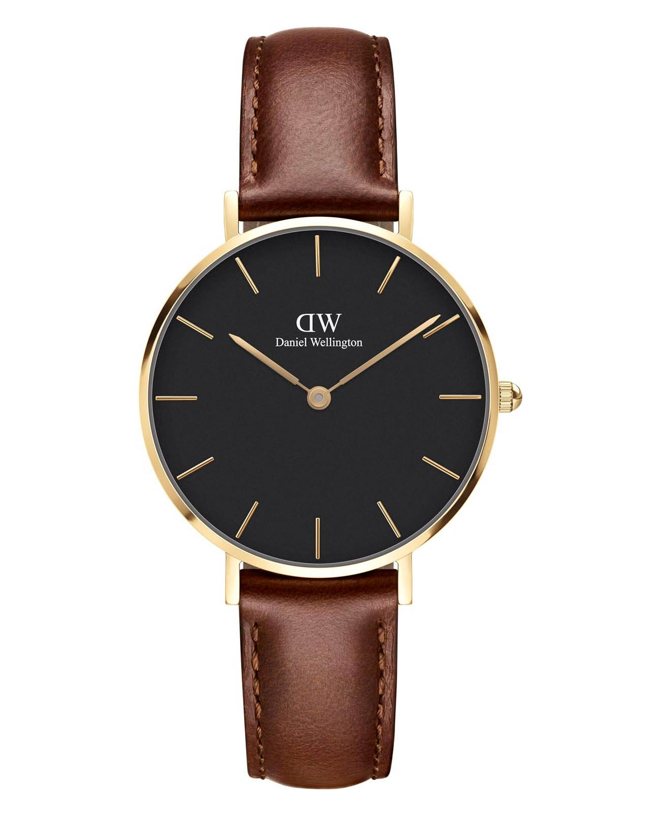 Daniel Wellington Daniel Wellington Petite DW00100548  DW00100548 кварцевые женские часы черный циферблат, браслет кожаный — вид спереди