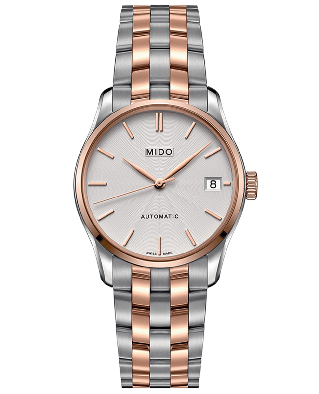 Mido Mido Belluna Lady M024.207.22.031.00  M0242072203100 механические женские часы шампань циферблат, браслет сталь c pvd покрытием — вид спереди