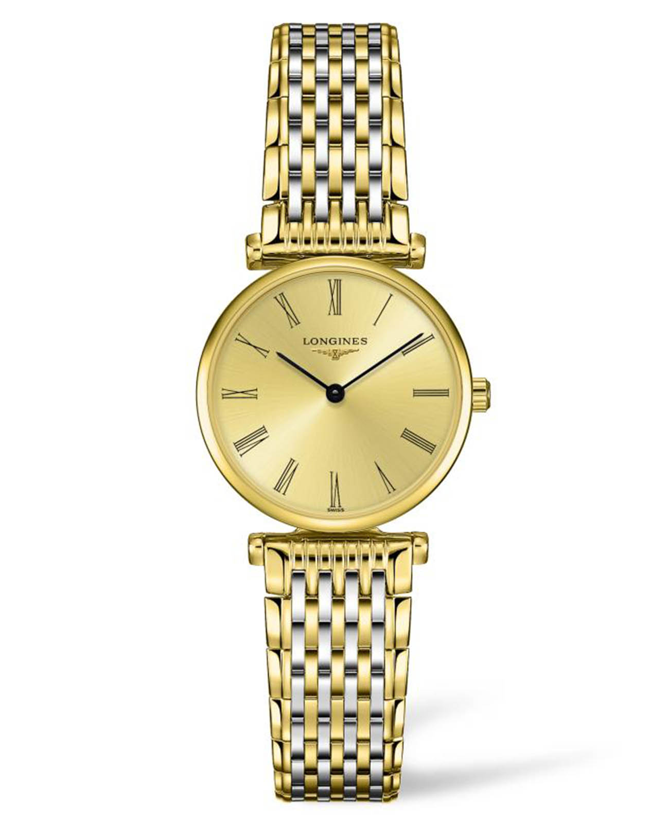Longines Longines La Grande Classique L4.209.2.31.7  L42092317 кварцевые женские часы золотой циферблат, браслет сталь c pvd покрытием — вид спереди