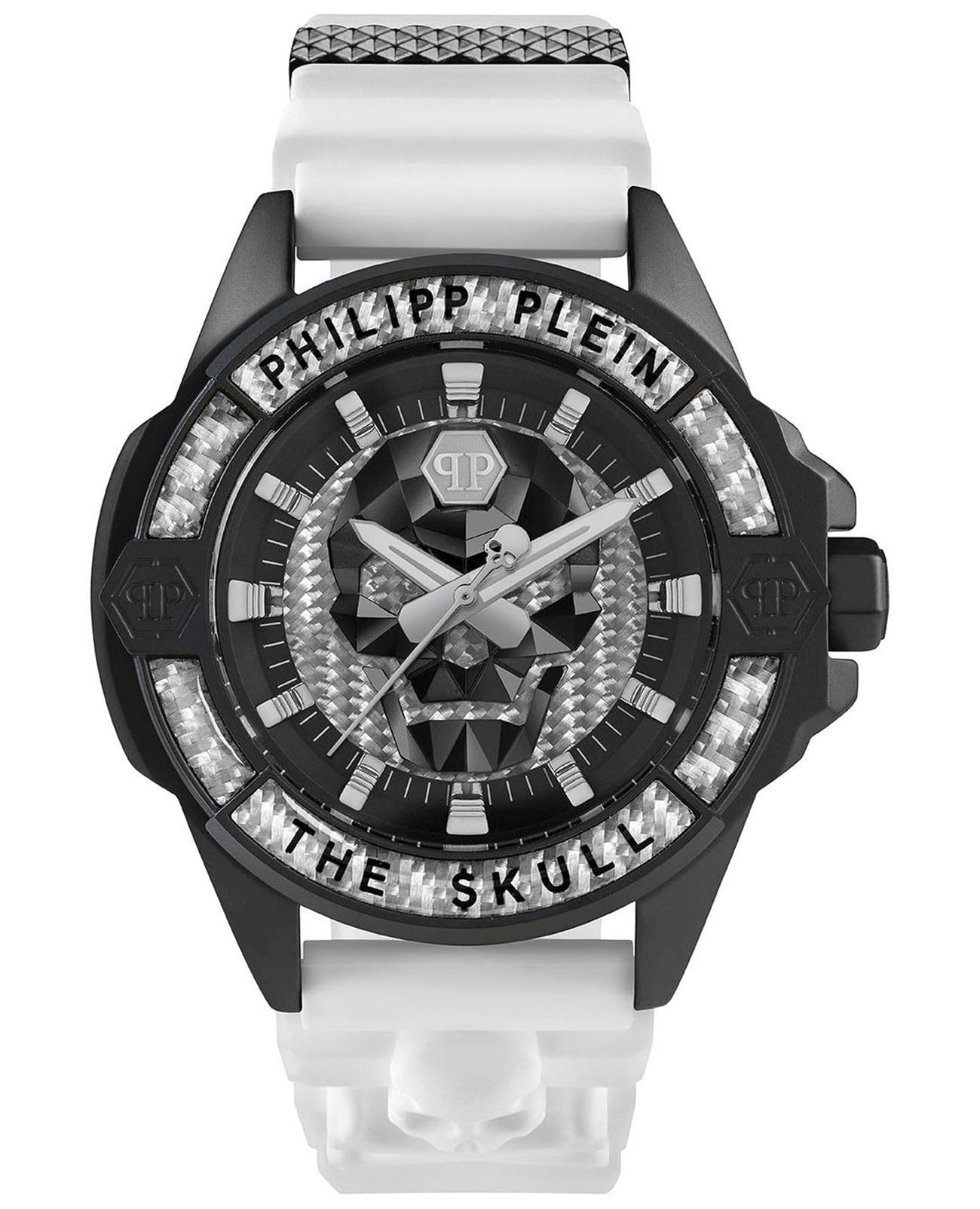 Philipp Plein Philipp Plein The Skull Carbon Fiber PWAAA1822  PWAAA1822 кварцевые мужские часы черный циферблат, браслет силикон — вид спереди