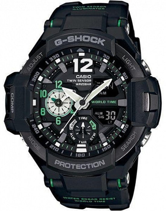 Casio Casio G-Shock GA-1100-1A3 GA GA-1100-1A3 электронные мужские часы черный циферблат, браслет пластик — вид спереди