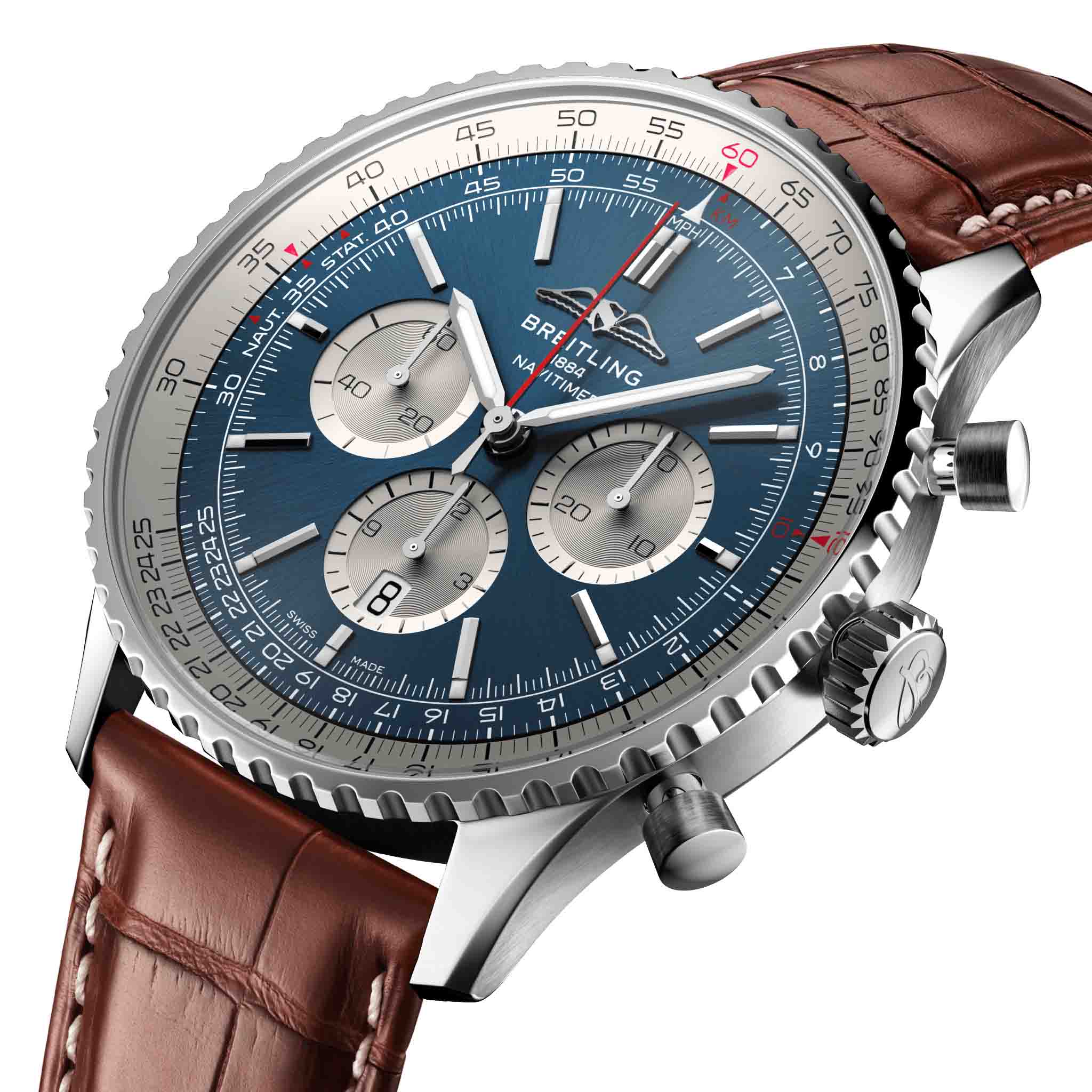 Breitling Breitling Navitimer B01 Chronograph 46 AB0137211C1P1 механические мужские часы часы крупный план синий циферблата