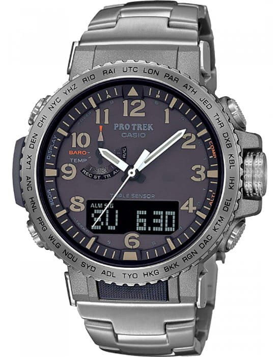 Casio Casio Pro Trek PRW-50T-7A PRW PRW-50T-7AER кварцевые мужские часы серый циферблат, браслет титановый — вид спереди