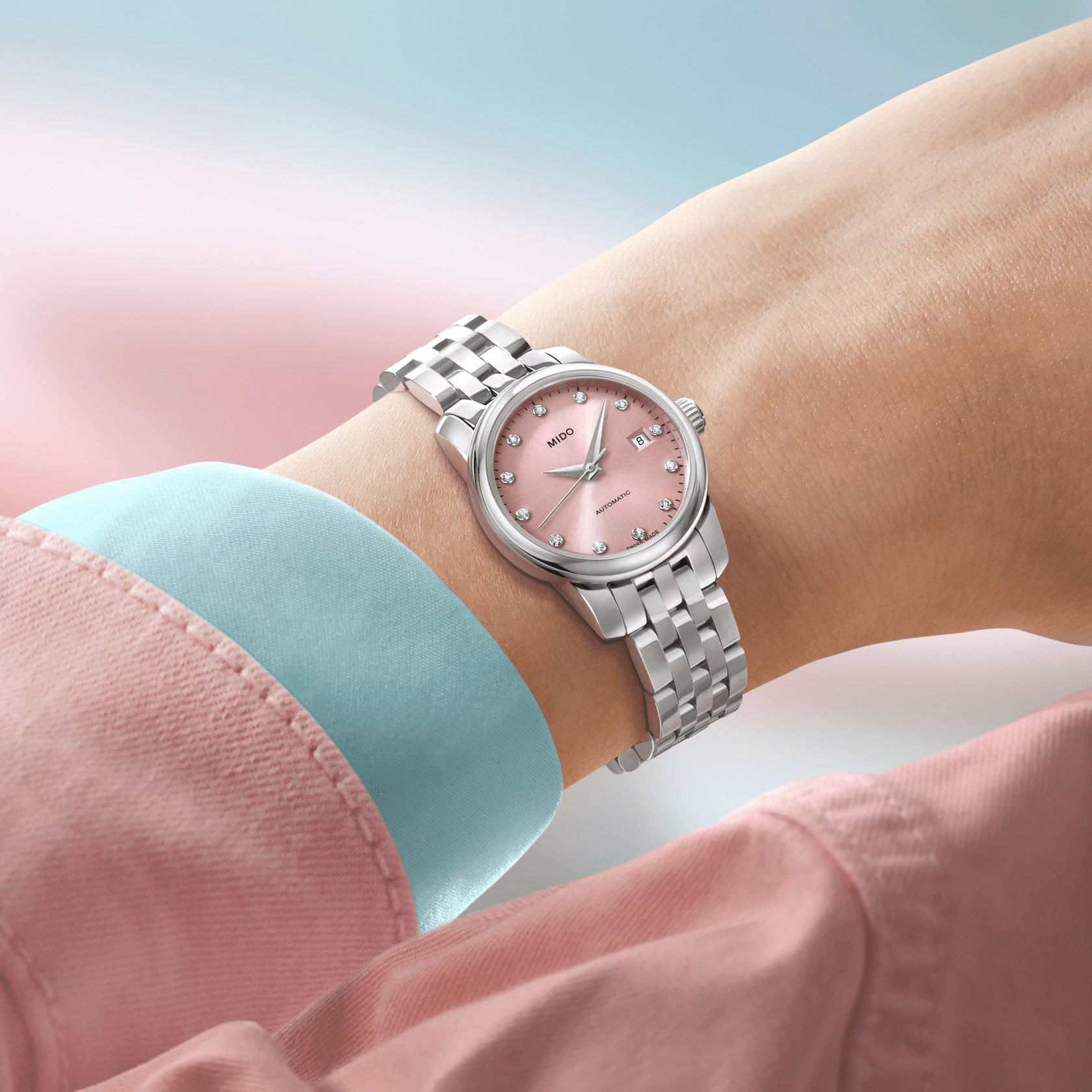 Mido Mido Baroncelli Lady Twenty Five M039.007.11.336.00 женские часы розовый циферблат на запястье