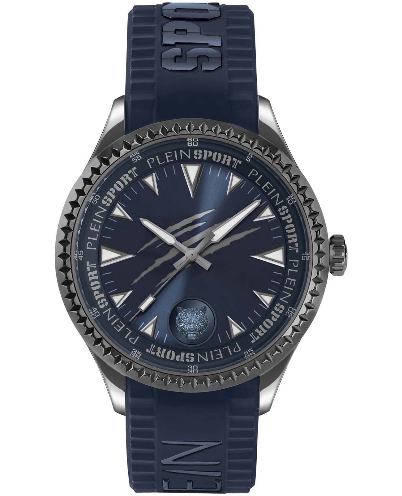 Plein Sport Plein Sport PS5BA0524  PS5BA0524 кварцевые мужские часы синий циферблат, браслет силикон — вид спереди