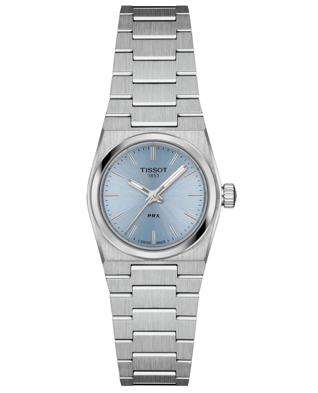Tissot Tissot PRX 25 mm T137.010.11.351.00  T1370101135100 кварцевые женские часы голубой циферблат, браслет нержавеющая сталь — вид спереди