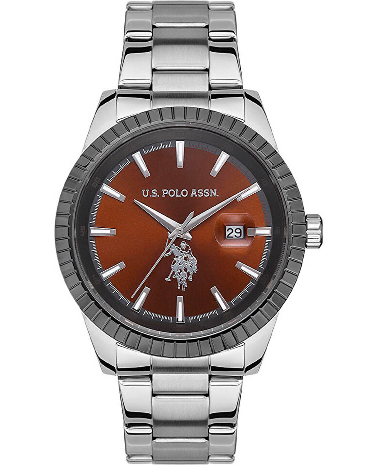 U.S. Polo Assn. U.S. Polo Assn. Fundamental USPA1042-05  USPA1042-05 кварцевые мужские часы коричневый циферблат, браслет нержавеющая сталь — вид спереди
