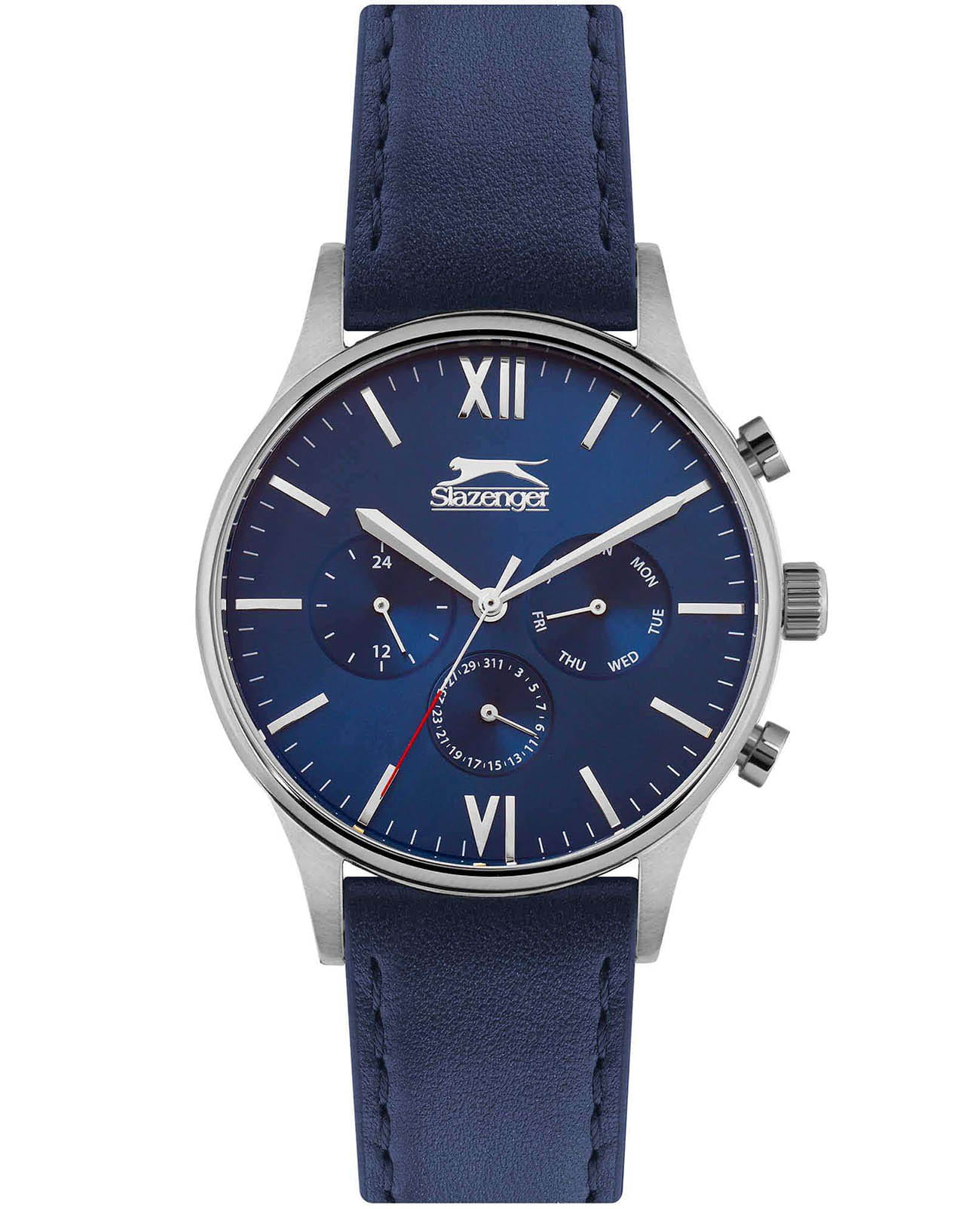 Slazenger Slazenger SL.09.6330.2.01  SL.09.6330.2.01 кварцевые мужские часы синий циферблат, браслет кожаный — вид спереди