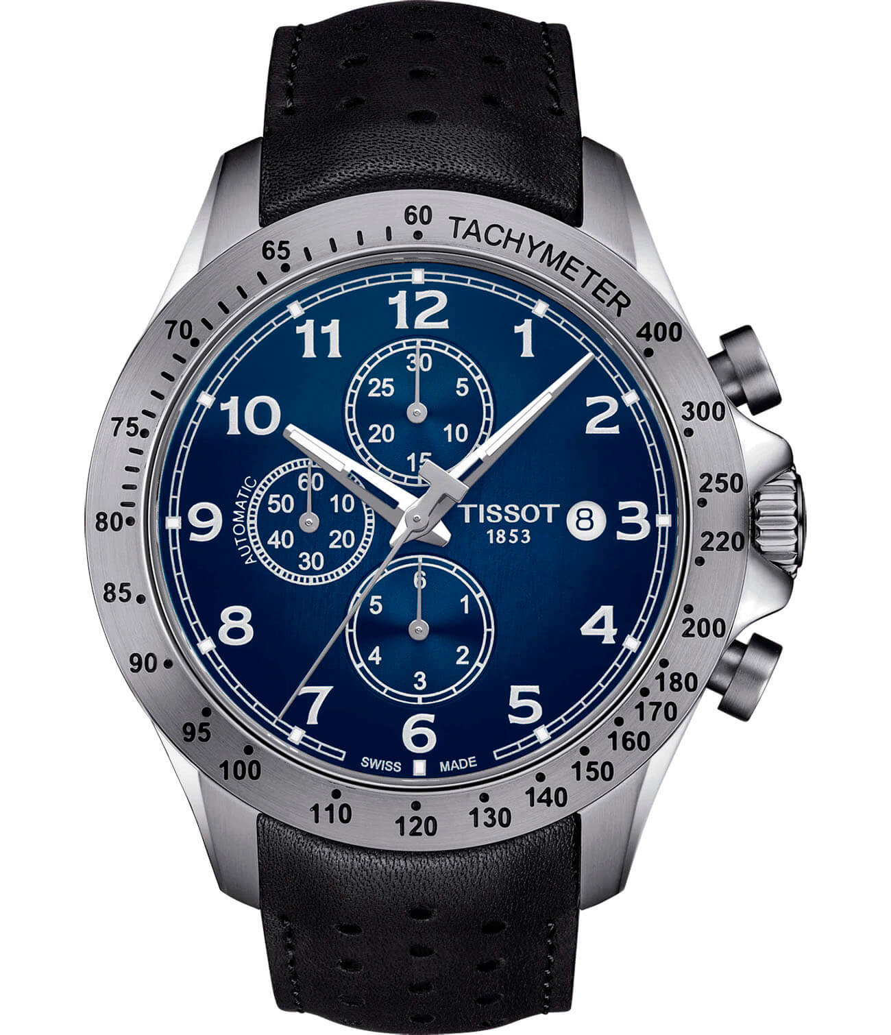 Tissot Tissot V8 Automatic Chronograph T106.427.16.042.00 V8  T1064271604200 механические мужские часы синий циферблат, браслет кожаный — вид спереди