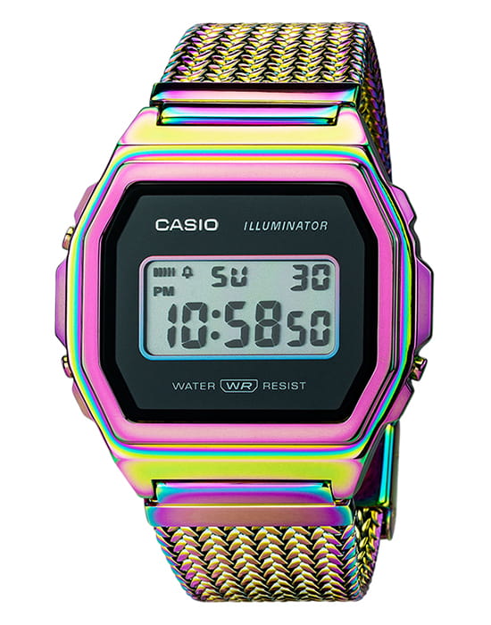 Casio Casio Vintage A1000PRW-1  A1000PRW-1ER электронные мужские часы черный циферблат, браслет сталь с ip покрытием — вид спереди