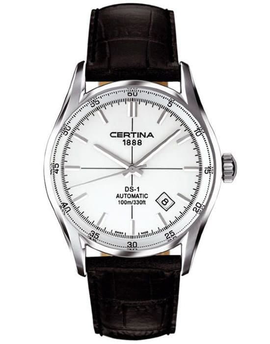 Certina Certina C006.407.16.031.00  C0064071603100 механические мужские часы белый циферблат, браслет кожаный — вид спереди