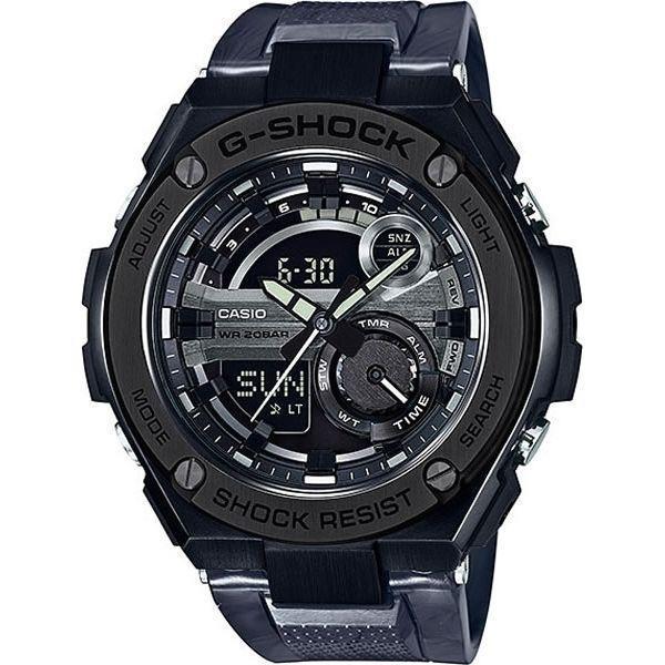 Casio Casio G-Shock GST-210M-1A GST G-Steel GST-210M-1A электронные мужские часы черный циферблат, браслет пластик — вид спереди