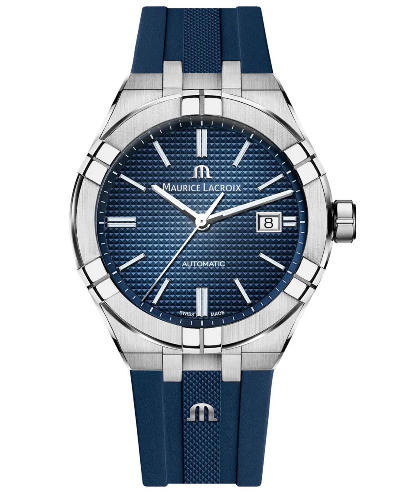 Maurice Lacroix Maurice Lacroix Aikon Automatic AI6008-SS000-430-4  AI6008-SS000-430-4 механические мужские часы синий циферблат, браслет каучук — вид спереди
