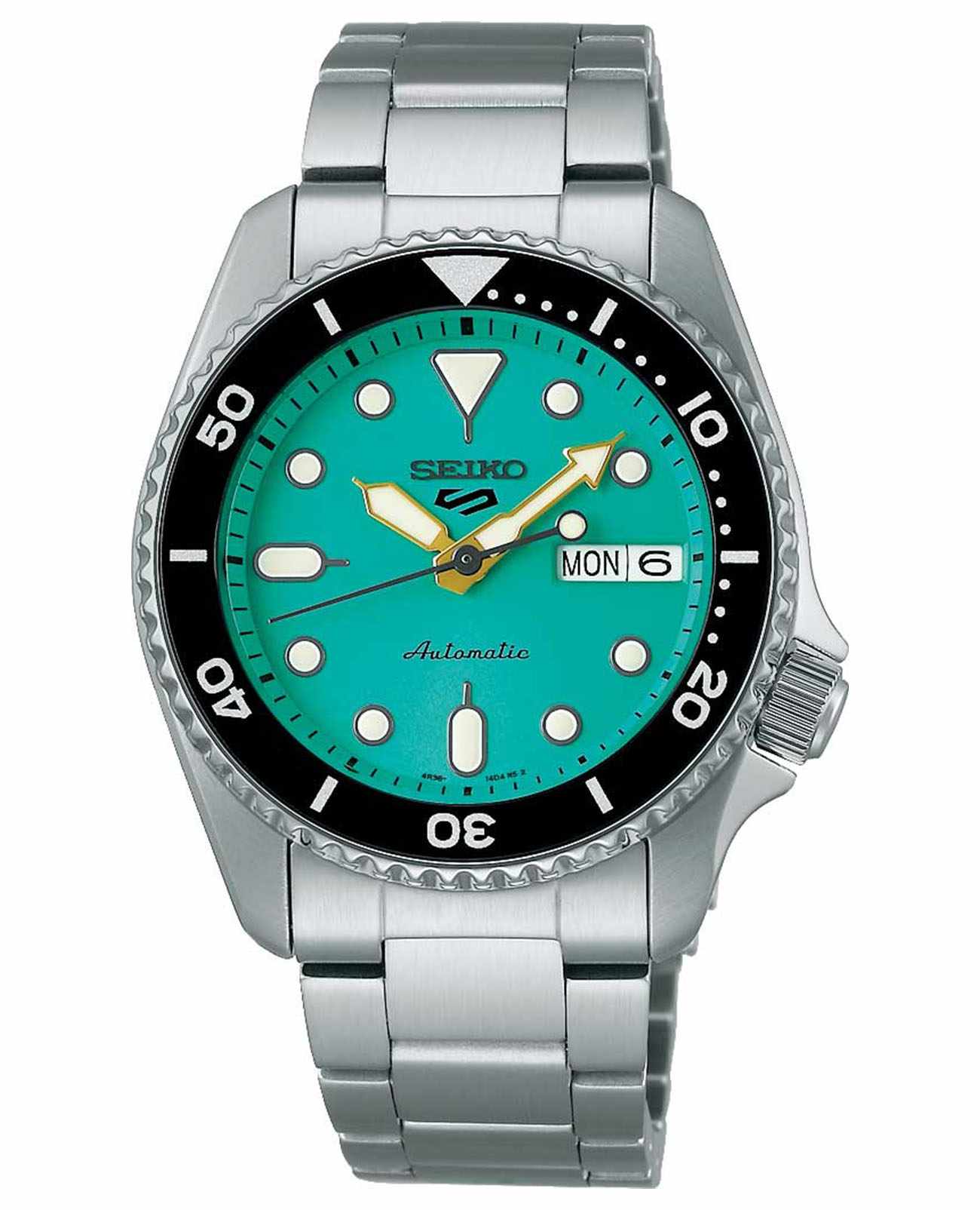 Seiko Seiko 5 Sports SRPK33K1  SRPK33K1 механические мужские часы голубой циферблат, браслет нержавеющая сталь — вид спереди
