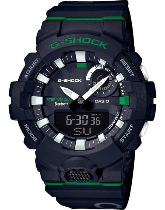 Casio Casio G-Shock GBA-800DG-1A G-SQUAD GBA-800DG-1AER электронные мужские часы черный циферблат, браслет пластик — вид спереди