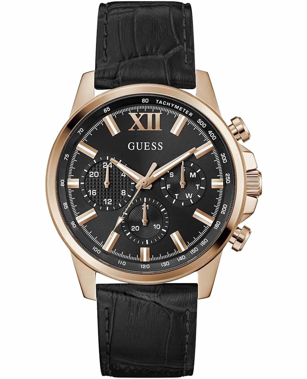 Guess Guess Dress Walker GW0901G5  GW0901G5 кварцевые мужские часы черный циферблат, браслет кожаный — вид спереди