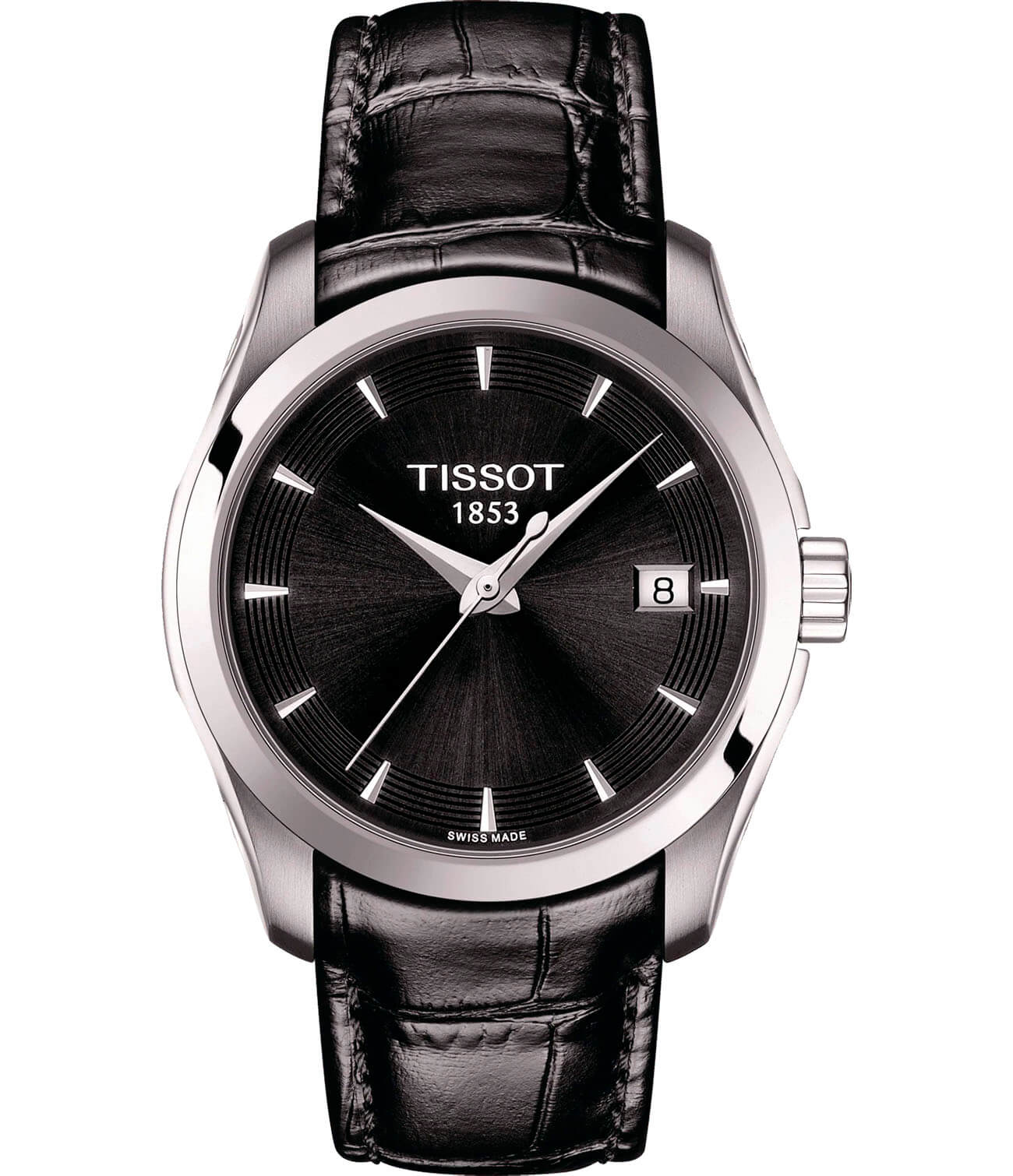 Tissot Tissot Couturier Lady T035.210.16.051.01 Couturier T0352101605101 кварцевые женские часы черный циферблат, браслет кожаный — вид спереди