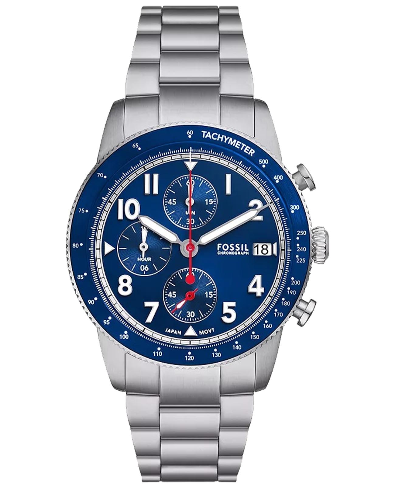 Fossil Fossil Sport Tourer FS6047  FS6047 кварцевые мужские часы синий циферблат, браслет нержавеющая сталь — вид спереди