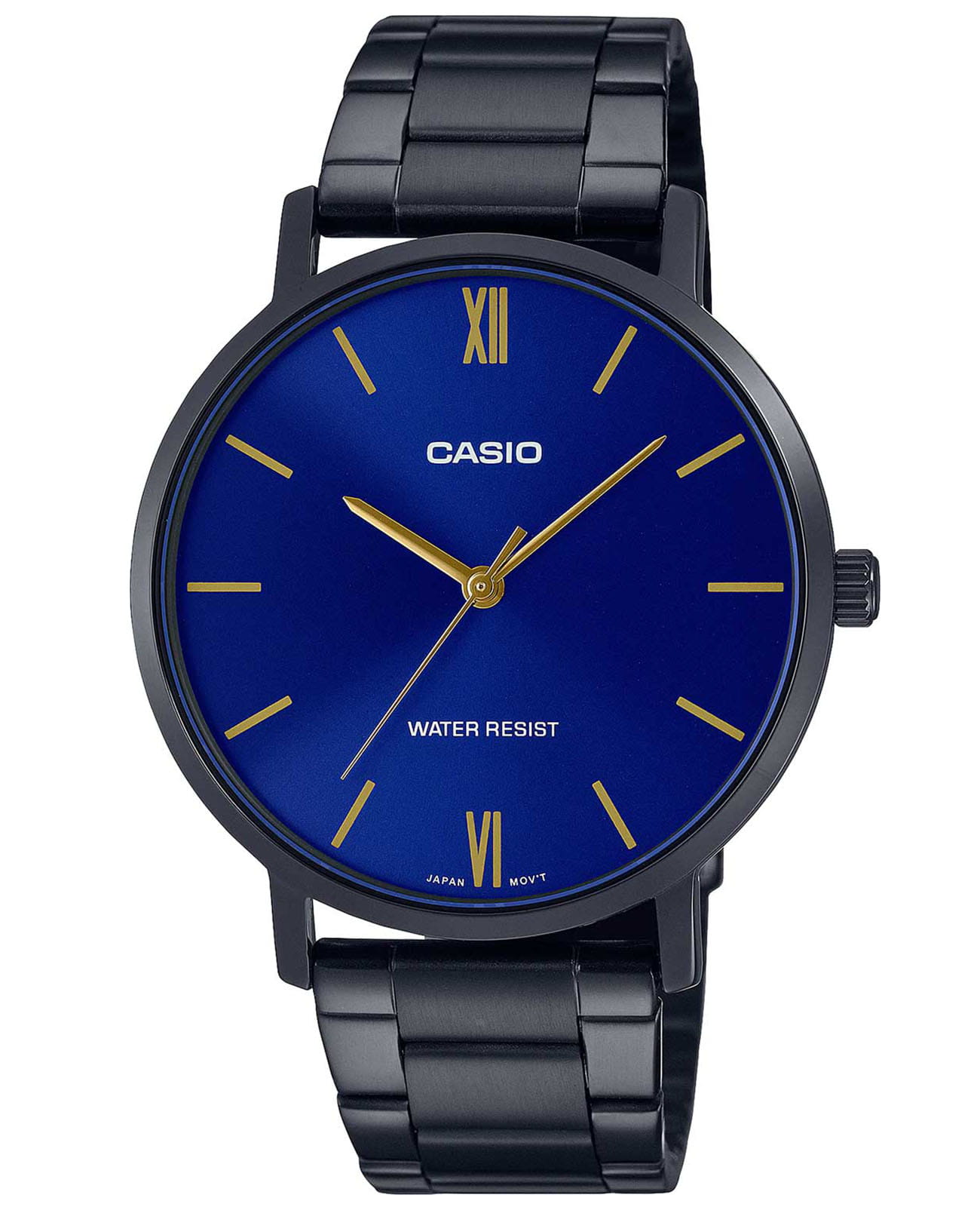 Casio Casio Collection MTP-VT01B-2BUDF (MTP-VT01B-2B)  MTP-VT01B-2B кварцевые мужские часы синий циферблат, браслет сталь с ip покрытием — вид спереди