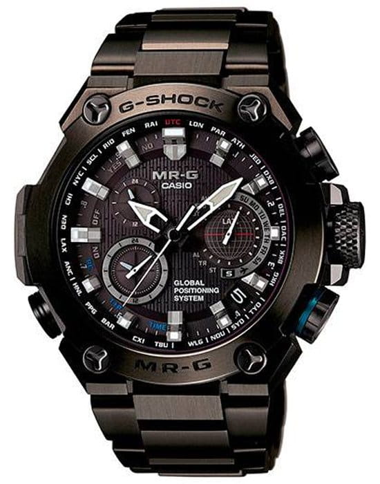 Casio Casio G-Shock MRG-G1000B-1A MRG MRG-G1000B-1A электронные мужские часы серый циферблат, браслет 18-каратное желтое золото — вид спереди