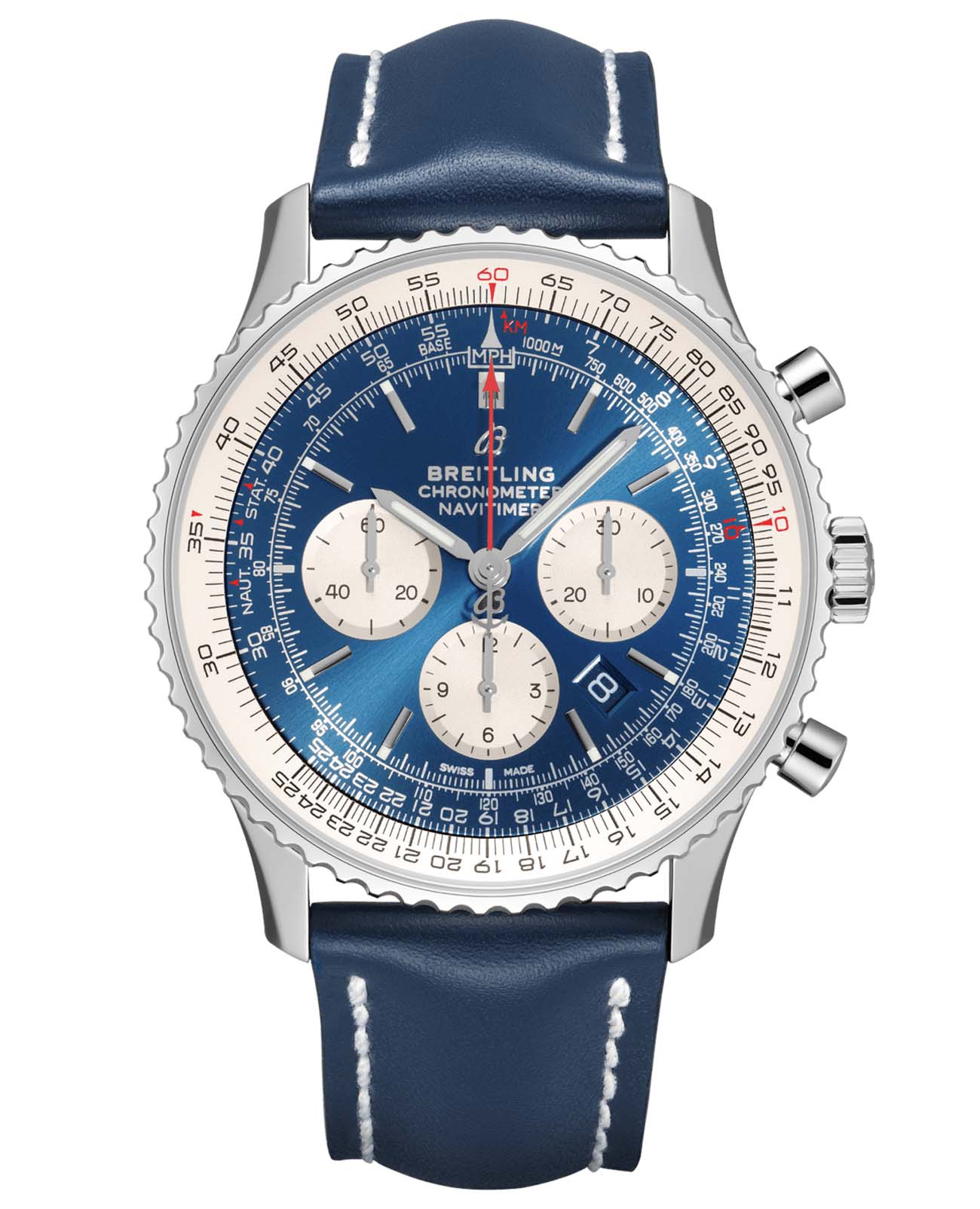 Breitling Breitling Navitimer B01 Chronograph 46 AB0127211C1P1  AB0127211C1P1 механические мужские часы синий циферблат, браслет кожаный — вид спереди