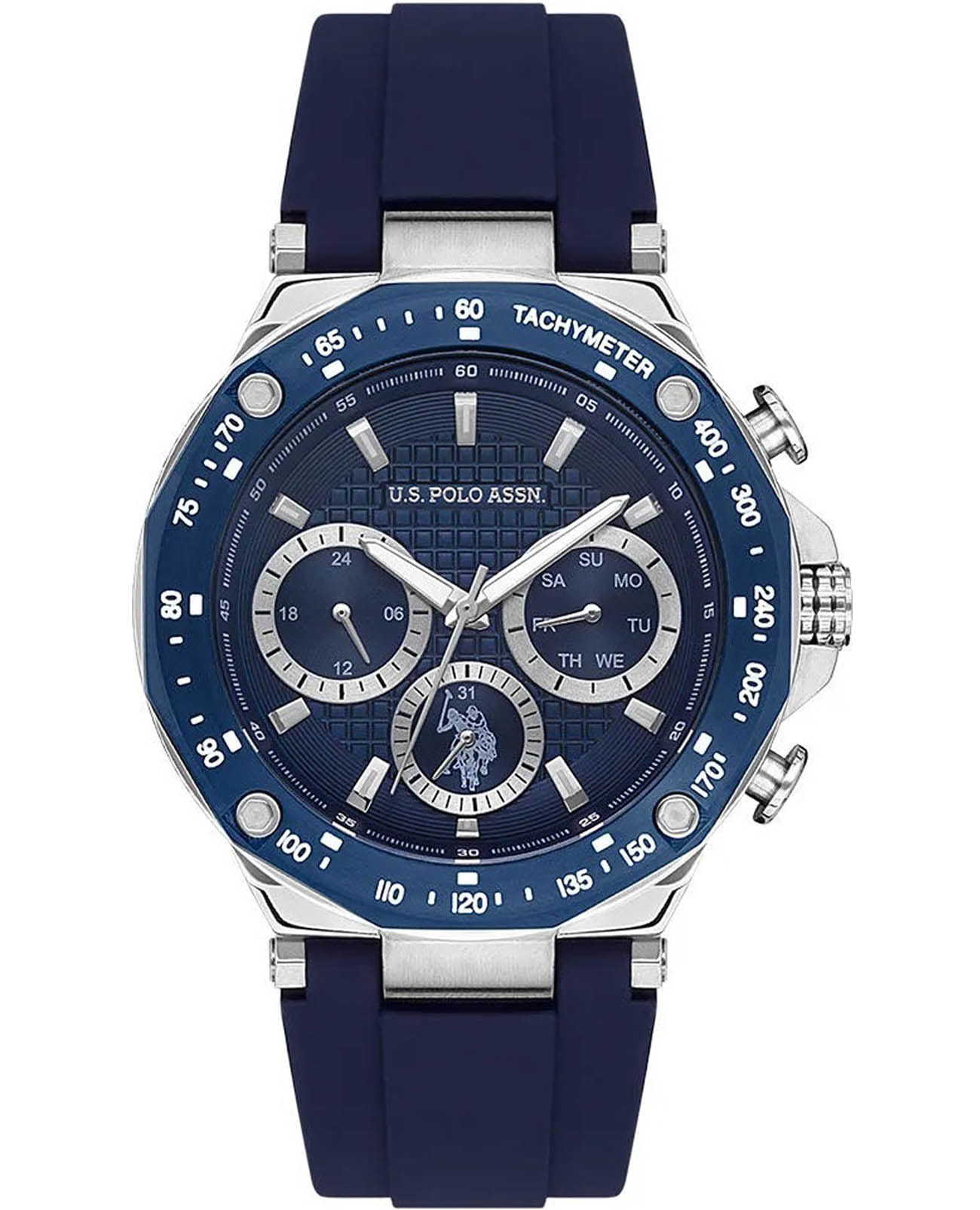U.S. Polo Assn. U.S. Polo Assn. Crossing USPA1076-06  USPA1076-06 кварцевые мужские часы синий циферблат, браслет силикон — вид спереди