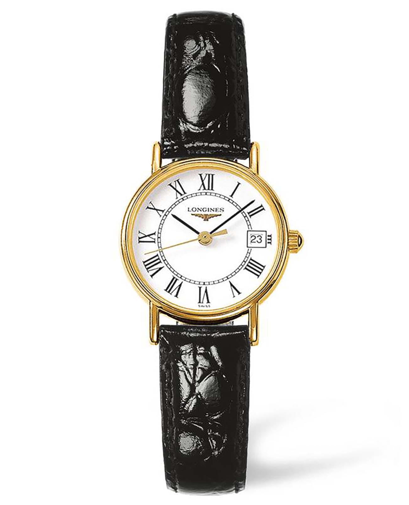 Longines Longines Presence L4.319.2.11.2  L43192112 кварцевые женские часы белый циферблат, браслет кожаный — вид спереди