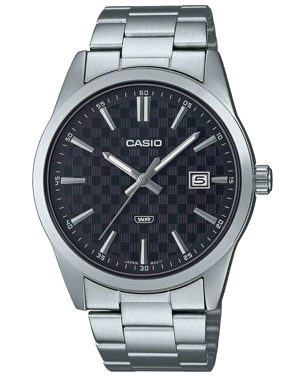 Casio Casio Collection MTP-VD03D-1AUDF (MTP-VD03D-1A)  MTP-VD03D-1A кварцевые мужские часы черный циферблат, браслет нержавеющая сталь — вид спереди
