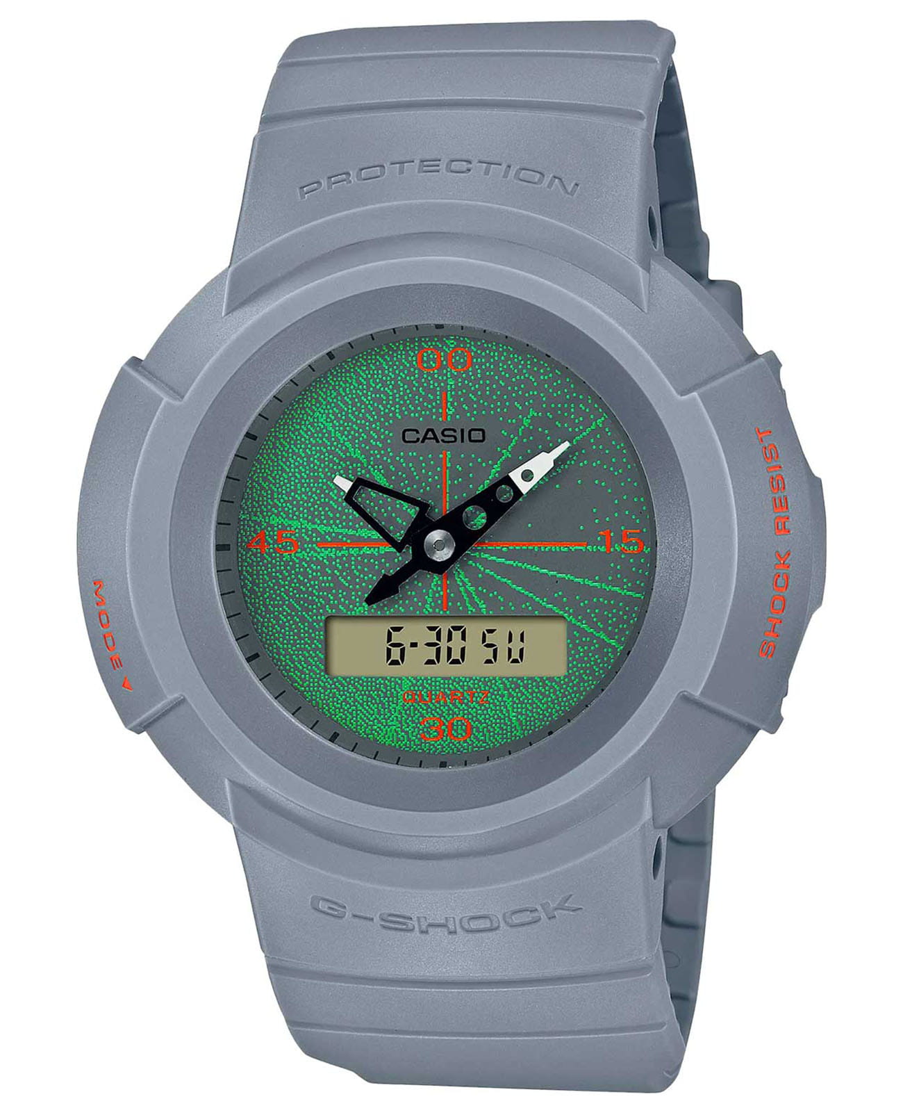 Casio Casio G-Shock AW-500MNT-8ADR (AW-500MNT-8A)  AW-500MNT-8A электронные мужские часы  циферблат, браслет пластик — вид спереди