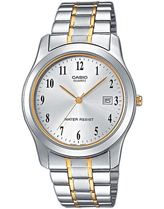 Casio Casio MTP-1264PG-7B  MTP-1264PG-7B кварцевые мужские часы серебристый циферблат, браслет сталь с ip покрытием — вид спереди