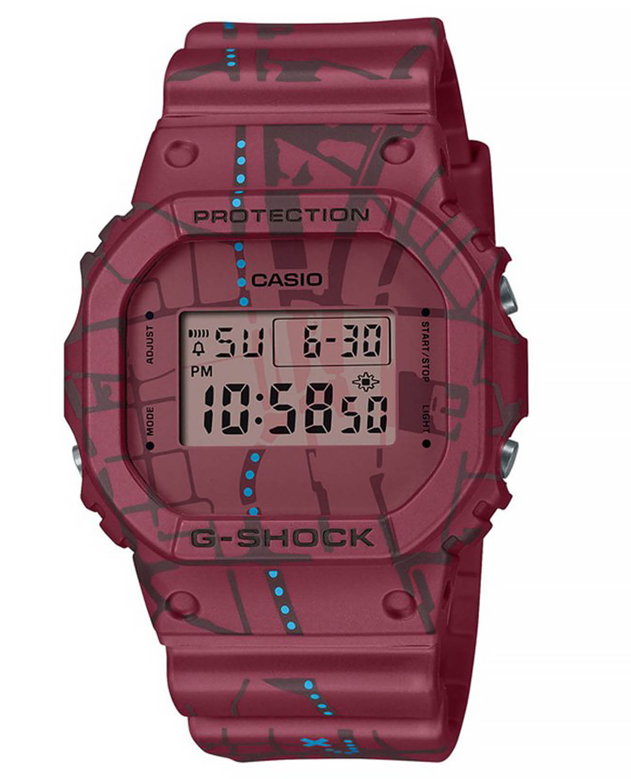 Casio Casio G-Shock DW-5600SBY-4DR (DW-5600SBY-4) DW-5600 DW-5600SBY-4 электронные мужские часы красный циферблат, браслет пластик — вид спереди