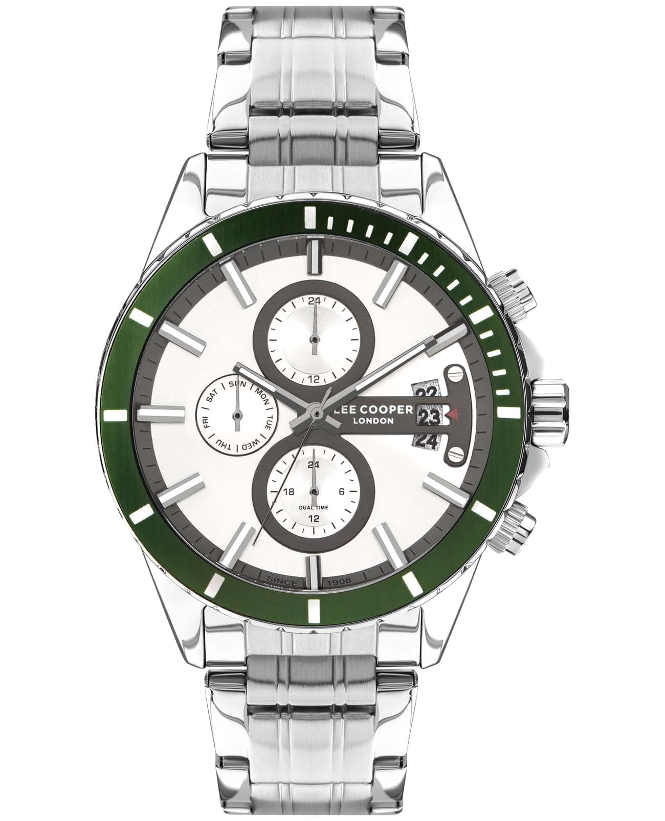 Lee Cooper Lee Cooper LC07529.330  LC07529.330 кварцевые мужские часы белый циферблат, браслет нержавеющая сталь — вид спереди