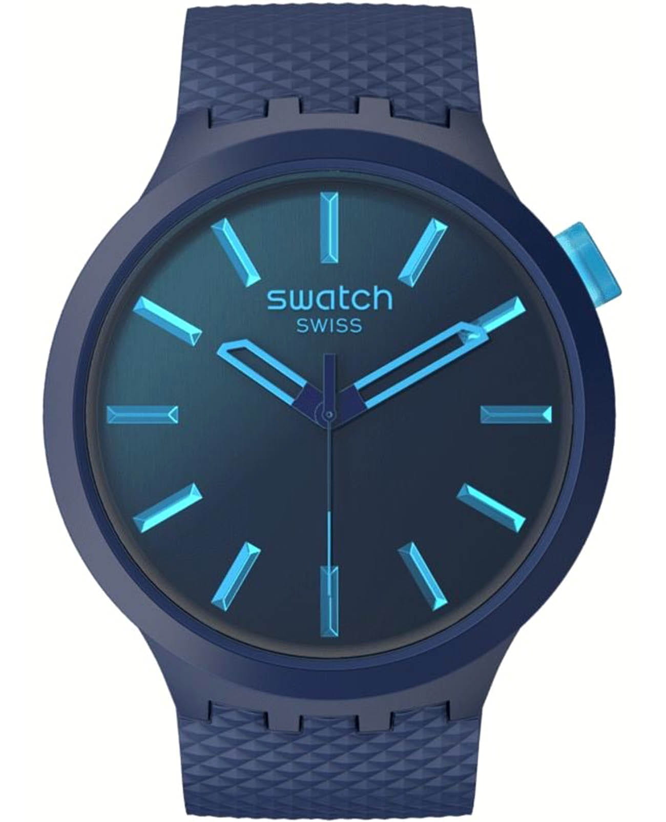 Swatch Swatch Big Bold Biosourced Standard SB05N113  SB05N113 кварцевые мужские часы синий циферблат, браслет биоматериал — вид спереди