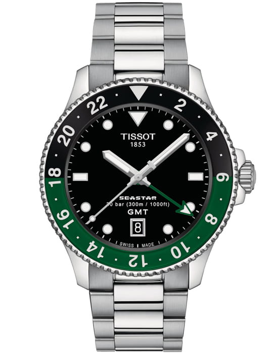 Tissot Tissot Seastar 1000 Quartz Gmt T120.852.11.051.00 Seastar 1000 T1208521105100 кварцевые мужские часы черный циферблат, браслет нержавеющая сталь 316l — вид спереди