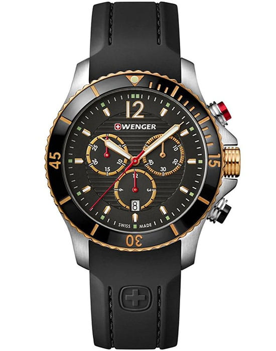 Wenger Seaforce 01.0643.112  01.0643.112 кварцевые мужские часы черный циферблат, браслет силикон — вид спереди