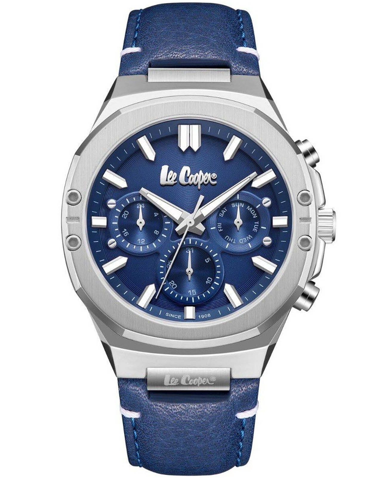 Lee Cooper Lee Cooper LC07992.399  LC07992.399 кварцевые мужские часы синий циферблат, браслет кожаный — вид спереди