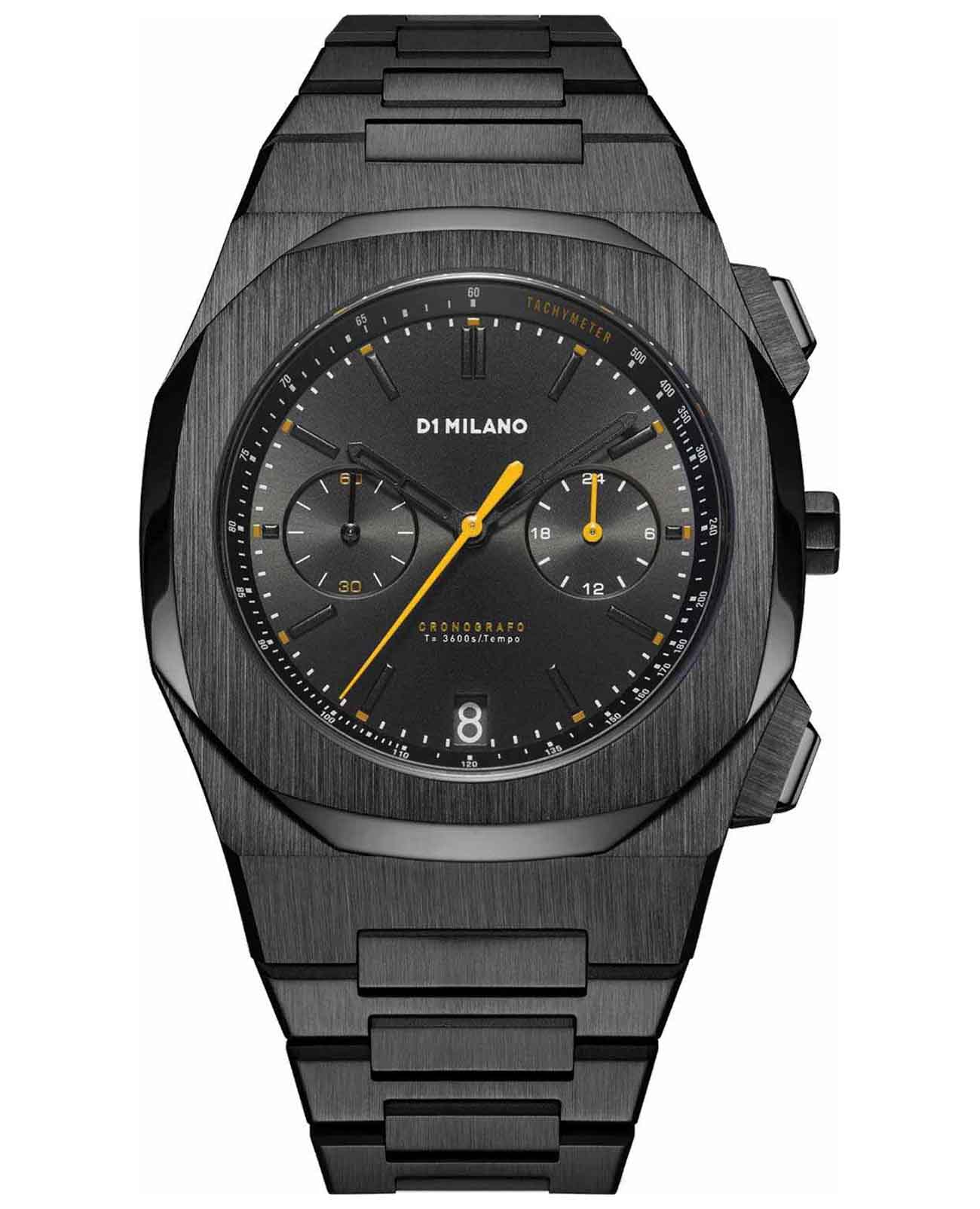 D1 Milano D1 Milano Cronografo CHBJ11  CHBJ11 кварцевые мужские часы черный циферблат, браслет нержавеющая сталь с pvd-покрытием — вид спереди