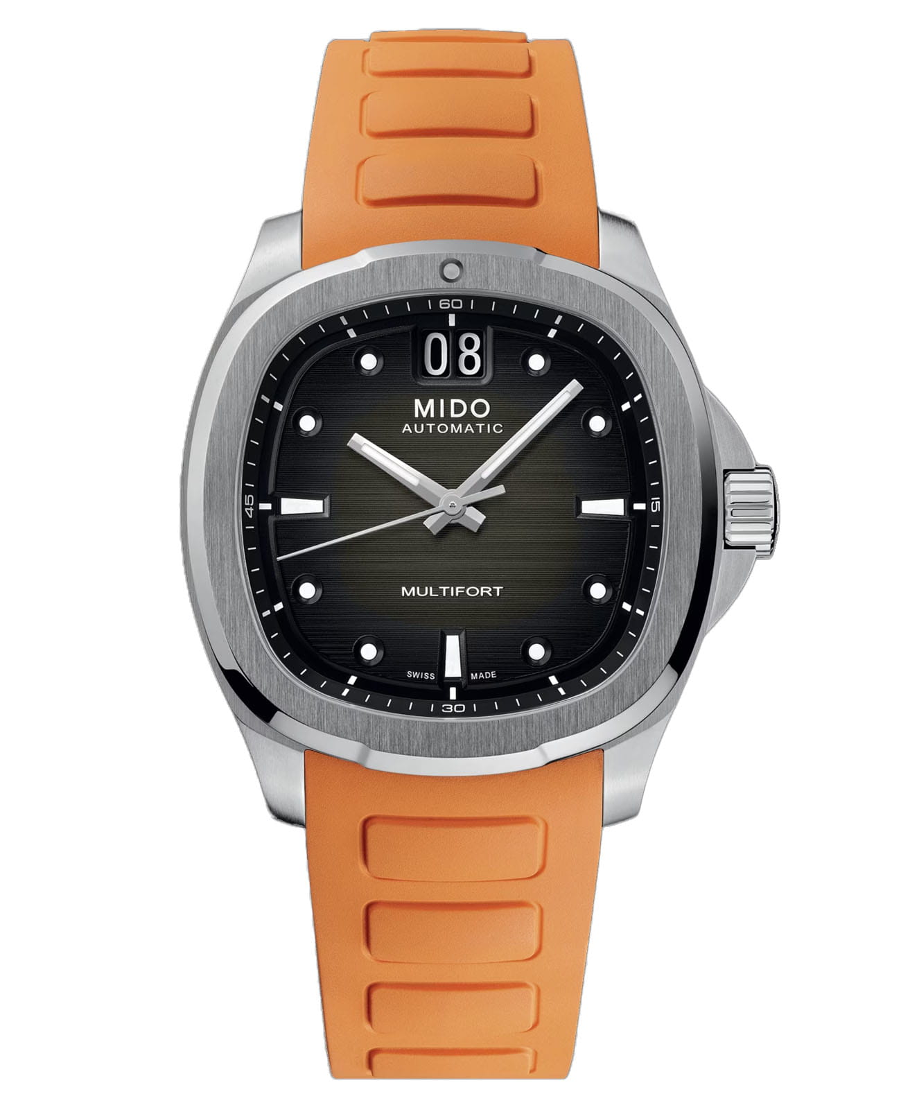 Mido Mido Multifort TV Big Date M049.526.17.081.00  M0495261708100 механические мужские часы антрацитовый циферблат, браслет каучук — вид спереди