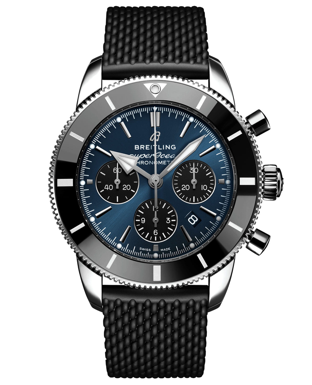 Breitling Breitling Breitling Superocean Heritage B01 Chronograph 44 AB0162121C1S1  AB0162121C1S1 механические мужские часы синий циферблат, браслет каучук — вид спереди