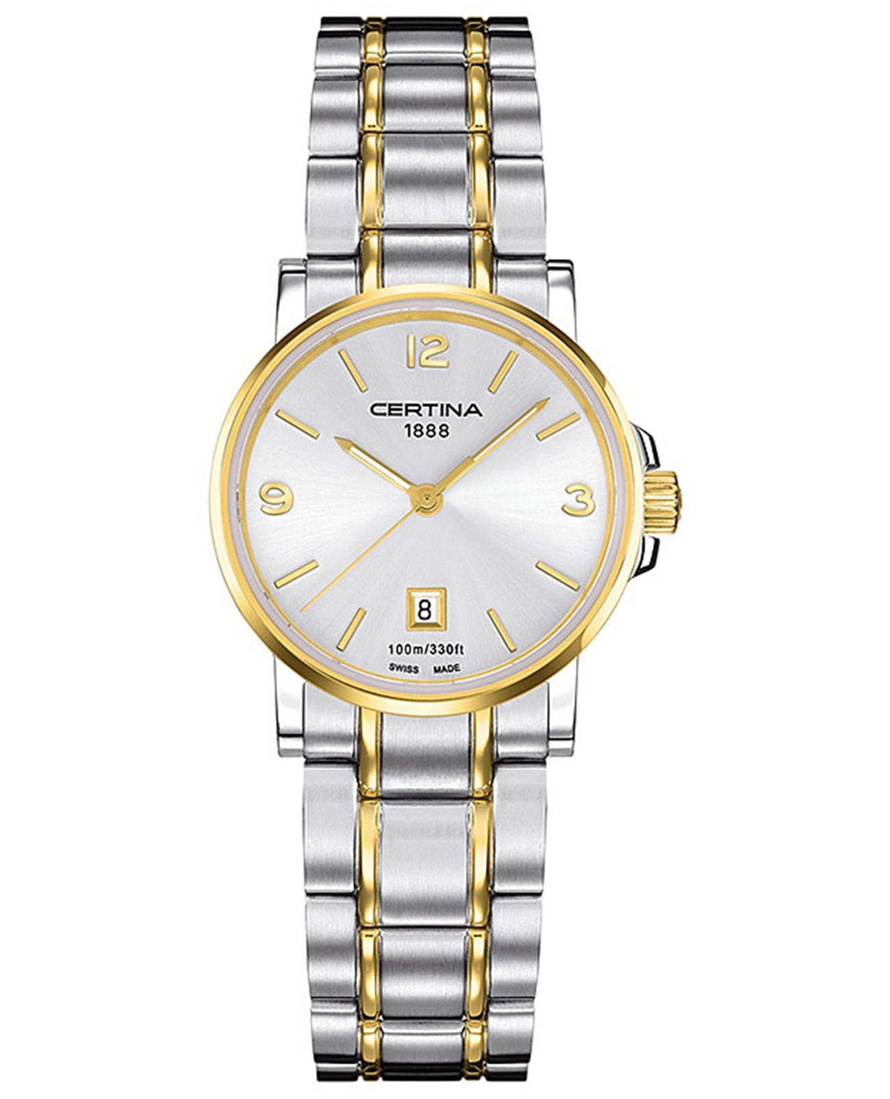 Certina Certina DS Caimano Lady C017.210.22.037.00 DS Caimano C0172102203700 кварцевые женские часы серебристый циферблат, браслет сталь c pvd покрытием — вид спереди