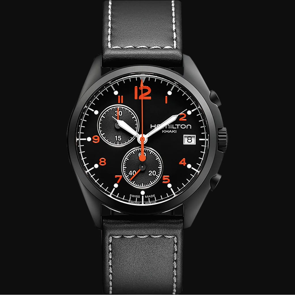 Hamilton Hamilton Khaki Aviation Pilot Pioneer Chrono H76582733 мужские часы черный циферблат на запястье