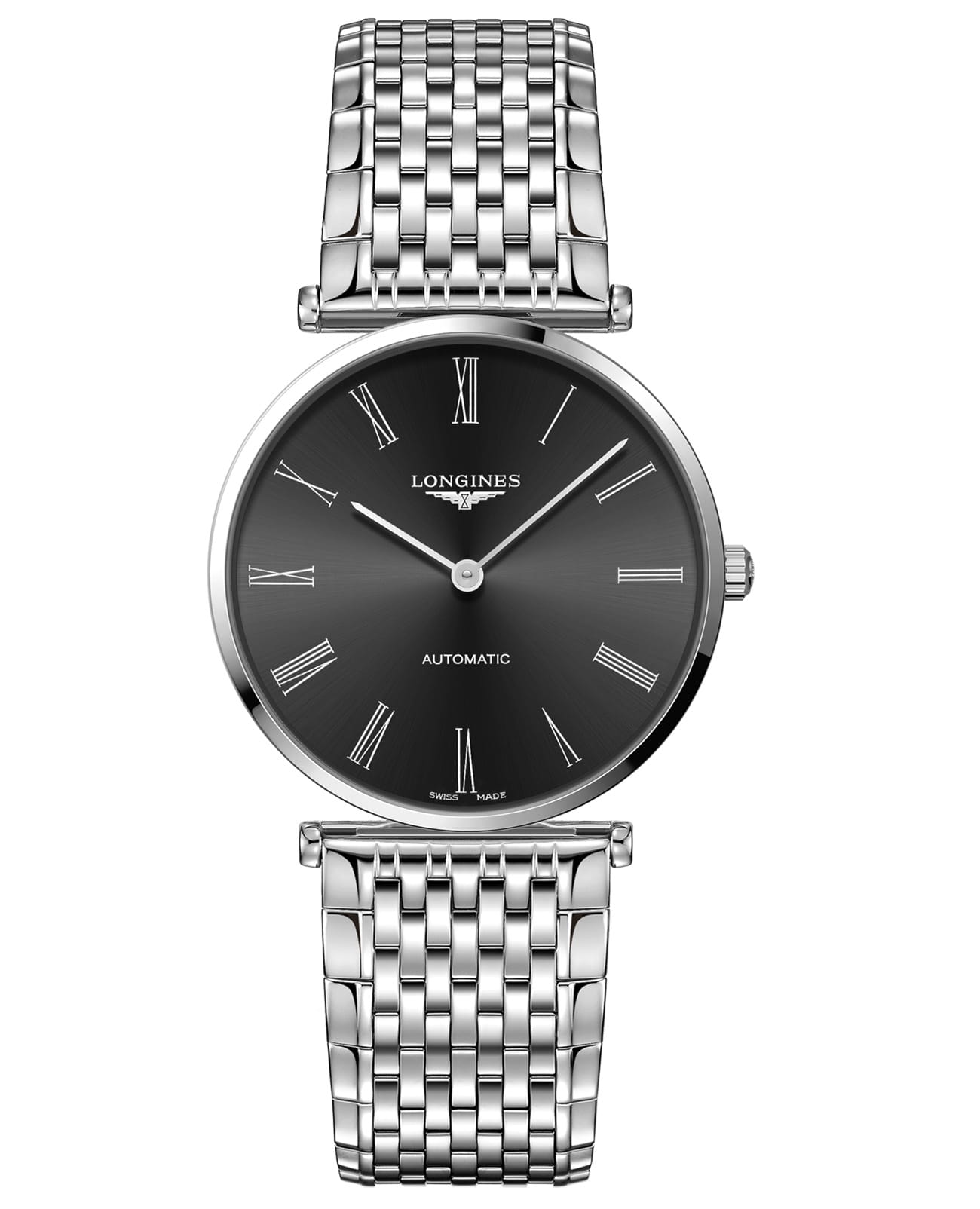 Longines Longines La Grande Classique L4.918.4.51.6  L49184516 механические мужские часы черный циферблат, браслет нержавеющая сталь — вид спереди