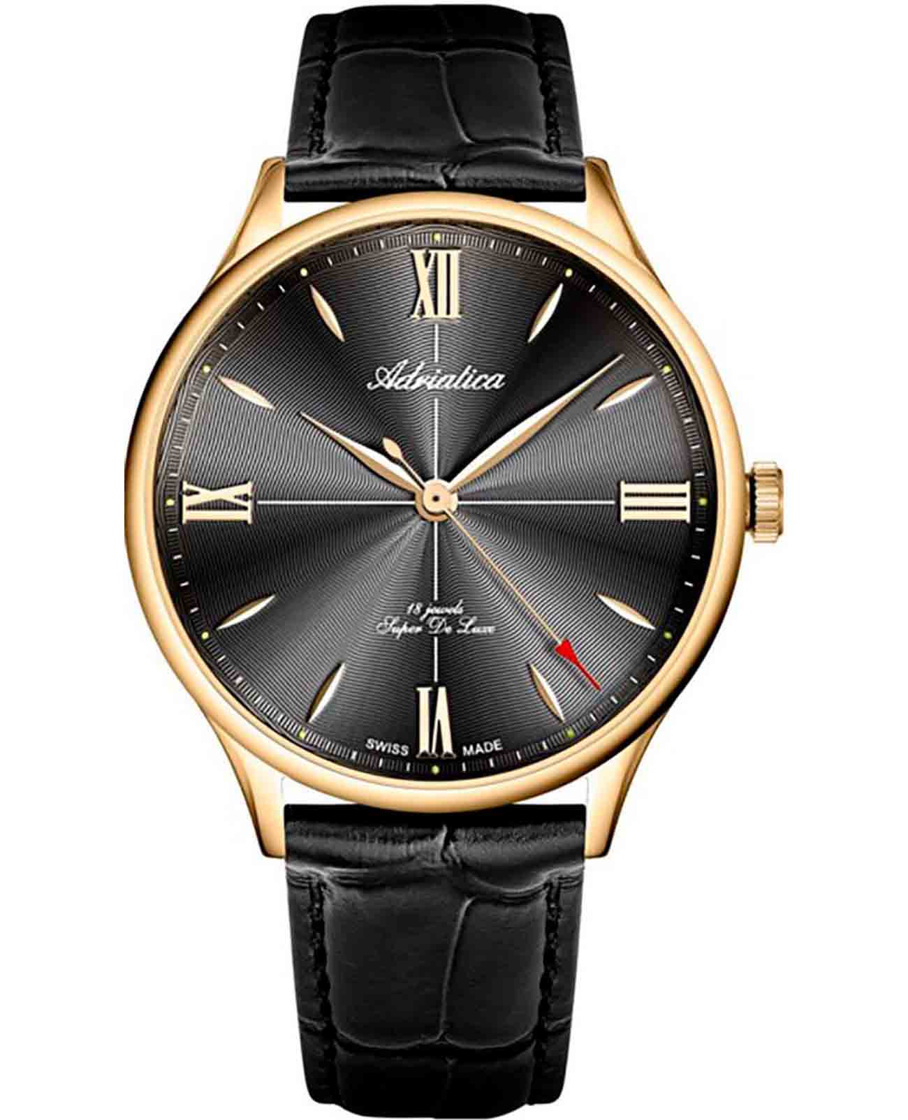 Adriatica Adriatica Super De Luxe A1230.1266MXL  A1230.1266MXL механические мужские часы черный циферблат, браслет кожаный — вид спереди