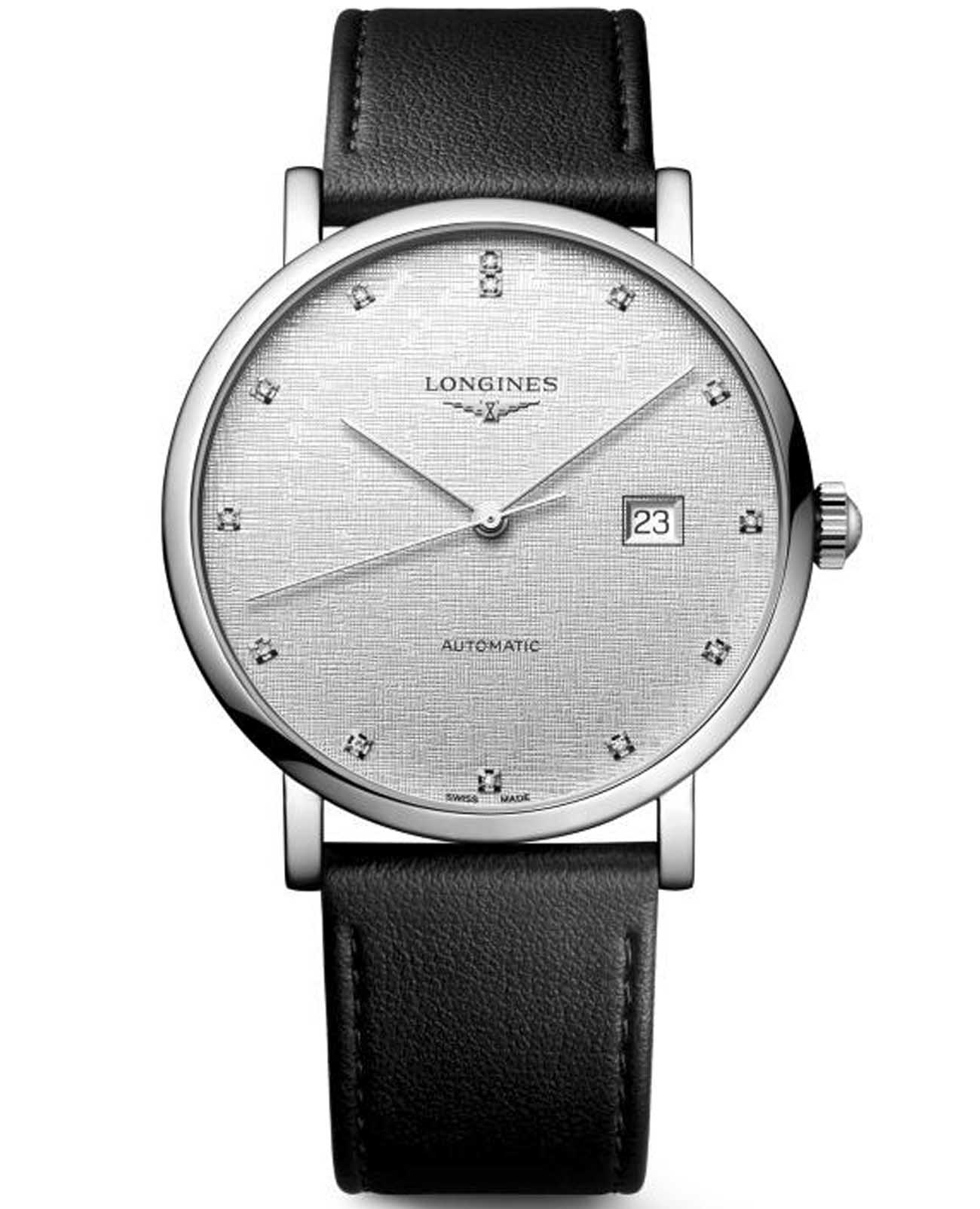 Longines Longines Elegant Collection L4.911.4.77.2  L49114772 механические мужские часы серебристый циферблат, браслет кожаный — вид спереди