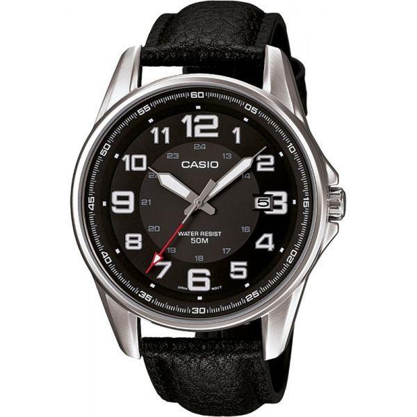 Casio Casio MTP-1372L-1B  MTP-1372L-1B кварцевые мужские часы черный циферблат, браслет кожа + текстиль — вид спереди