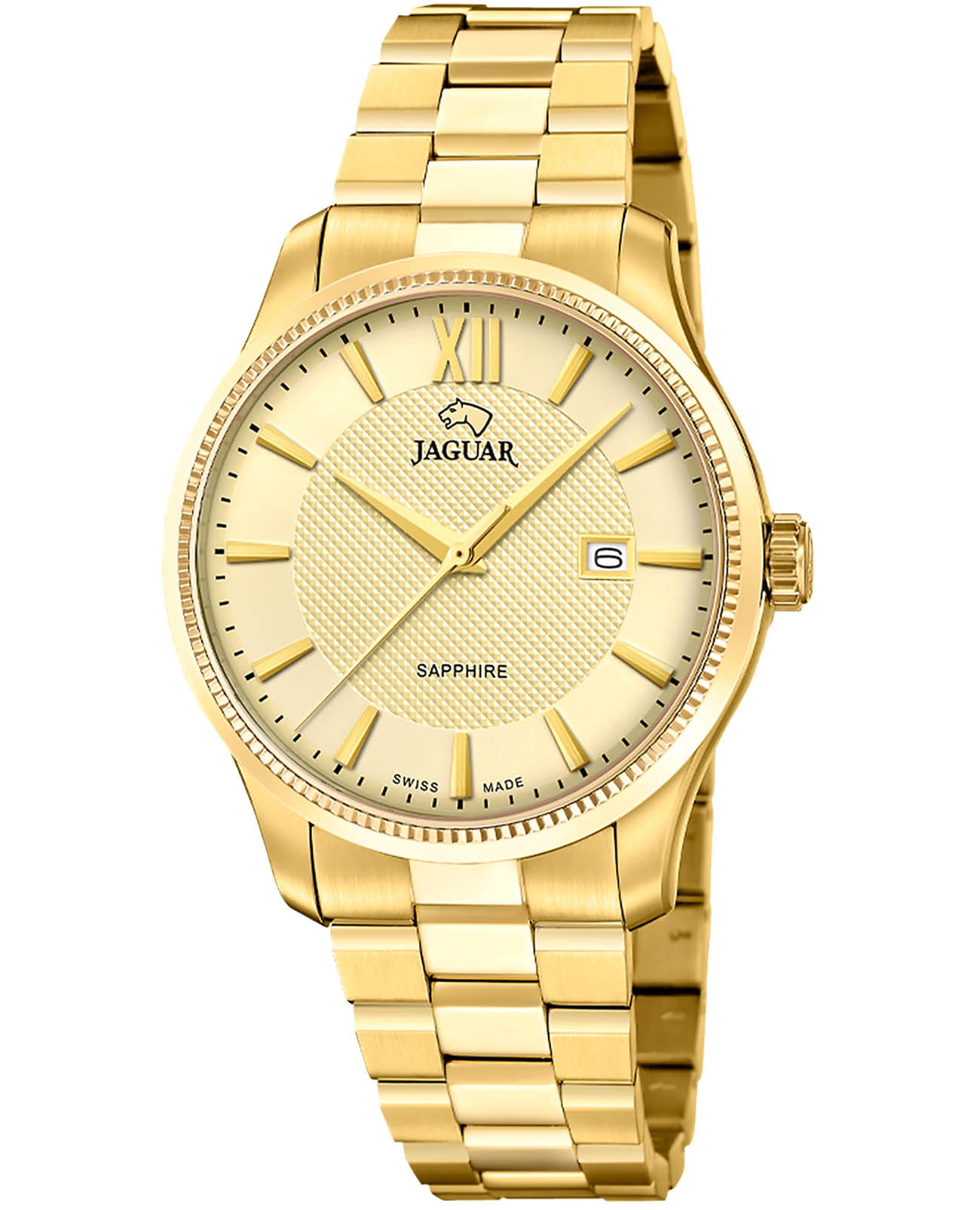 Jaguar Jaguar Essentia J1044/2  J1044/2 кварцевые мужские часы золотой циферблат, браслет нержавеющая сталь с pvd-покрытием — вид спереди