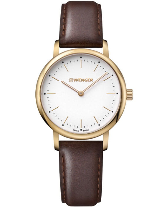 Wenger 01.1721.112  01.1721.112 кварцевые женские часы белый циферблат, браслет кожаный — вид спереди