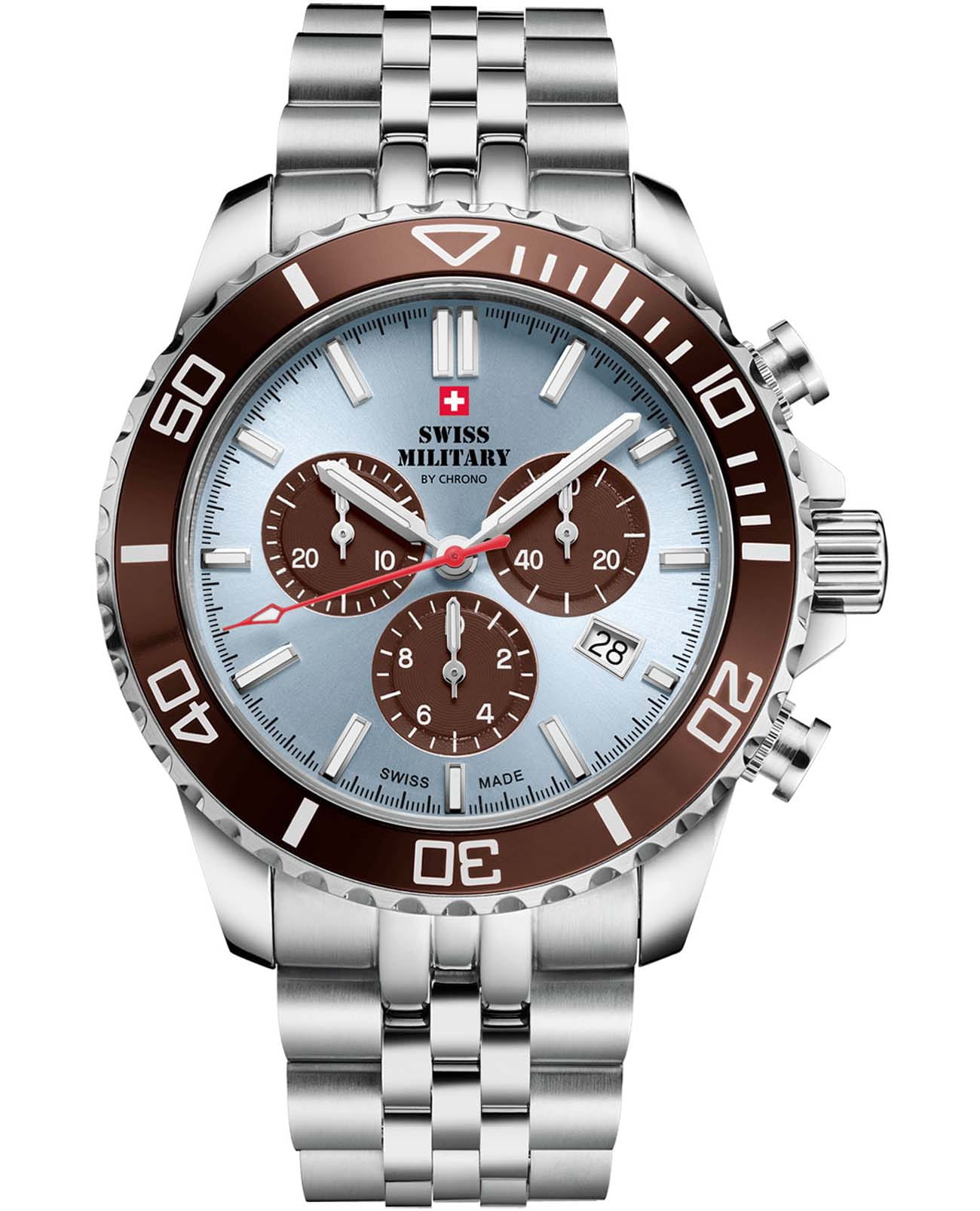 Swiss Military by Chrono Swiss Military by Chrono Sports Chronograph SM34103.06  SM34103.06 кварцевые мужские часы голубой циферблат, браслет нержавеющая сталь — вид спереди