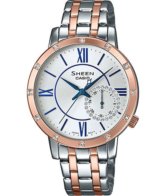 Casio Casio Sheen SHE-3046SGP-7BUER  SHE-3046SGP-7BUER кварцевые женские часы белый циферблат, браслет сталь с ip покрытием — вид спереди