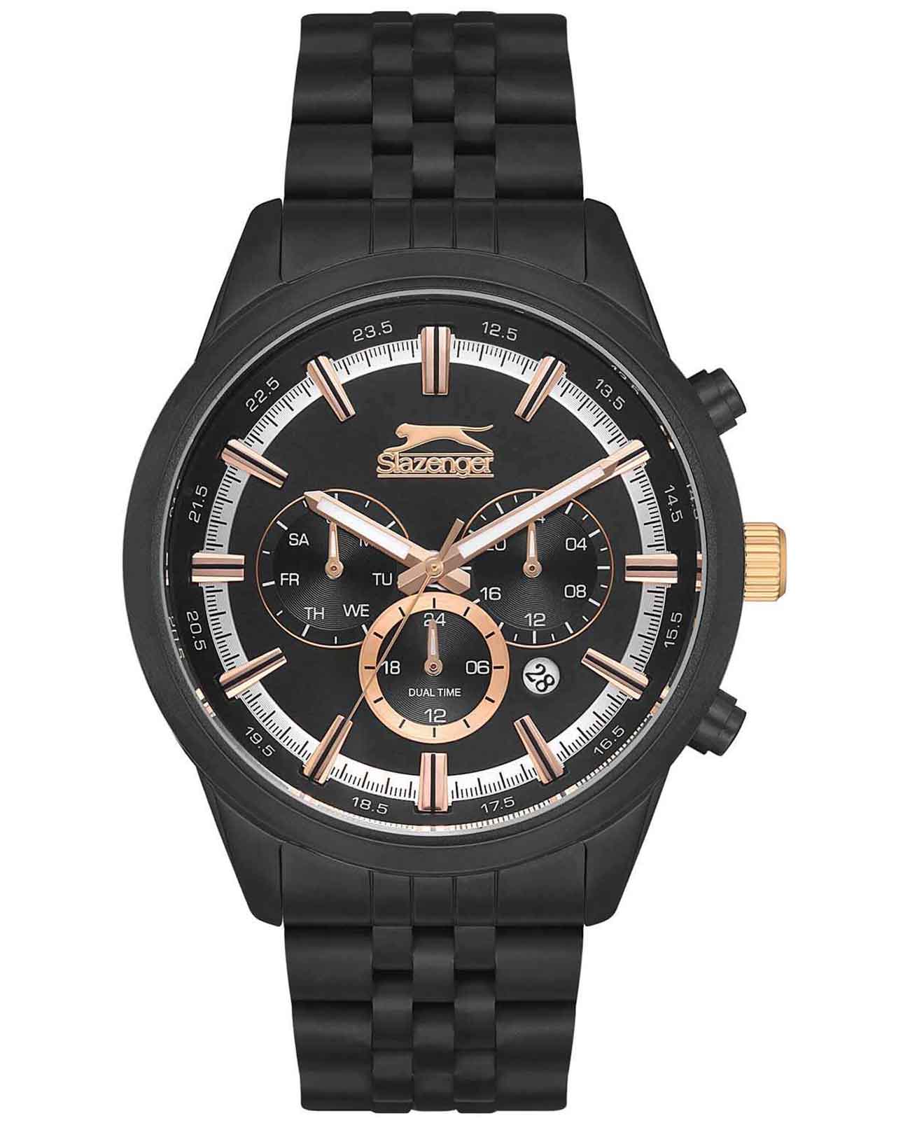 Slazenger Slazenger SL.09.2131.2.03  SL.09.2131.2.03 кварцевые мужские часы черный циферблат, браслет суперметалл с ip покрытием — вид спереди